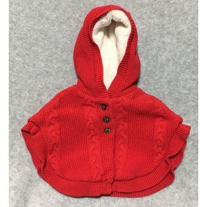 Carters Baby Girl 3m Red Cape Shawl Hooded Knit Fleece Lined